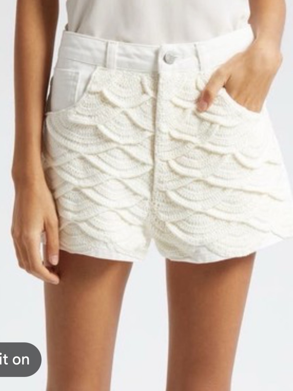 FARM Rio Cream Crochet Wave Denim Shorts